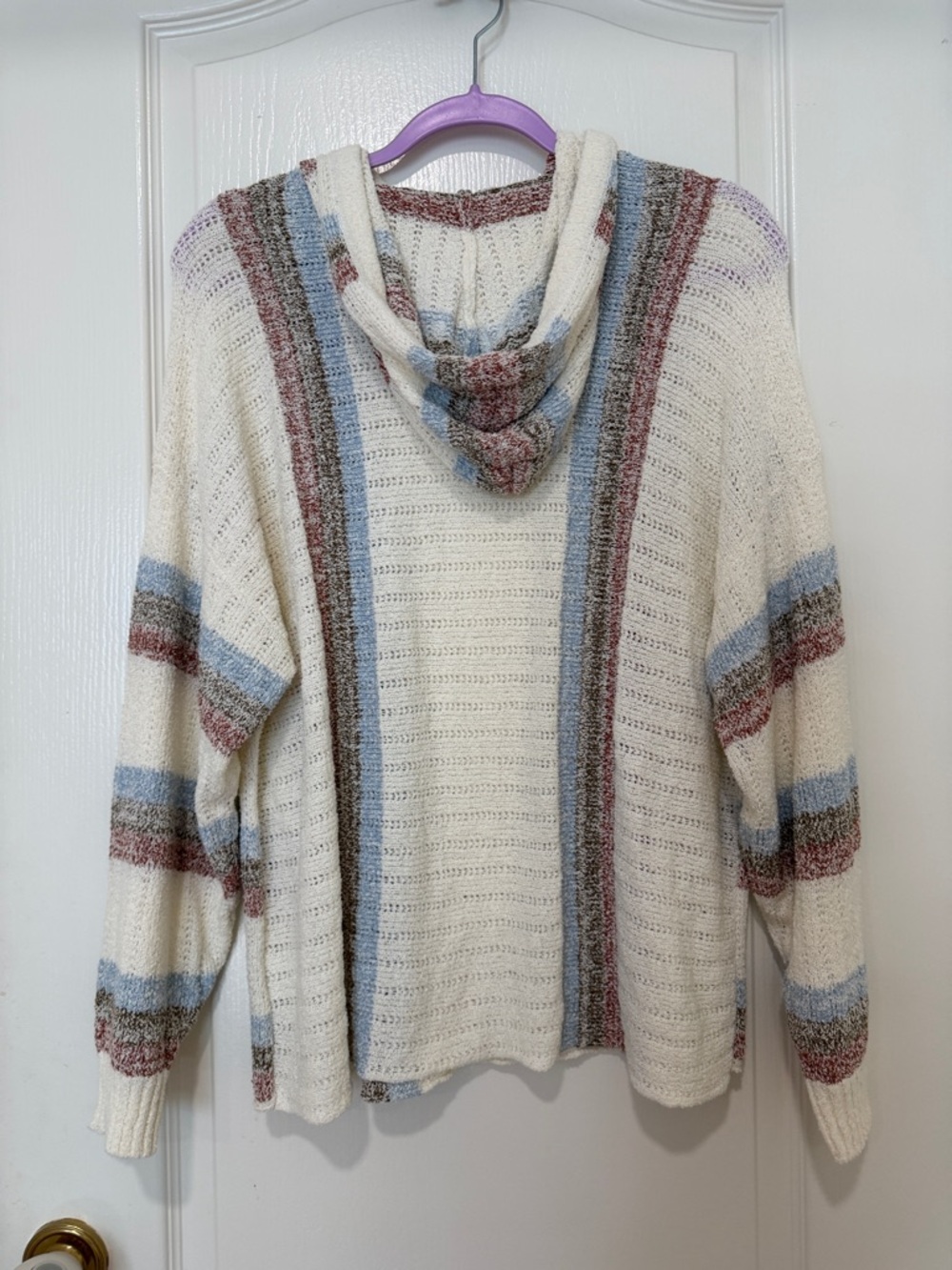 O’Neill Hooded Knit Sweater NWT Size M Cream Striped Boho Pullover - Picture 5 of 5